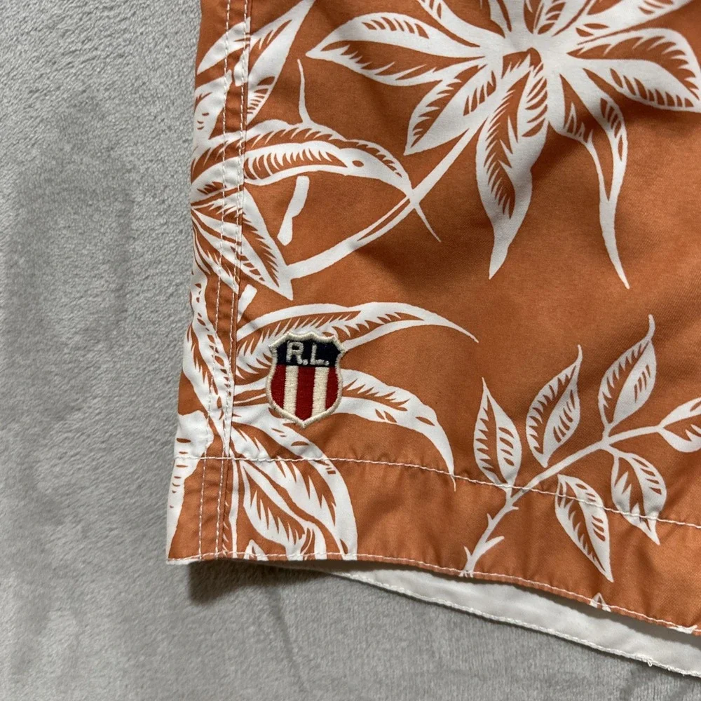 Polo‎ Ralph Lauren Board Shorts Men's M Orange White Floral Lined Lace Up Front